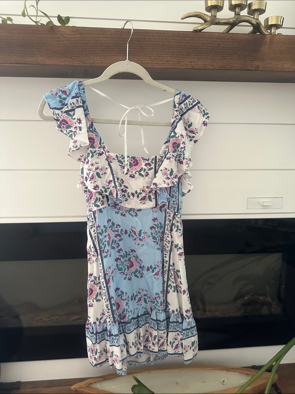 Jaase Blue and White Floral Backless Ruffle Sundress